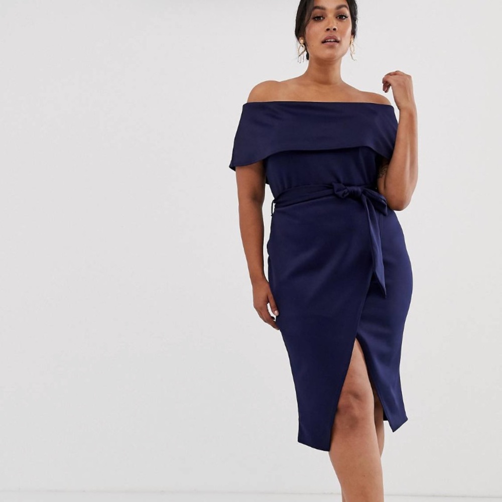 Belted Midi Off-the-Shoulder Dress
